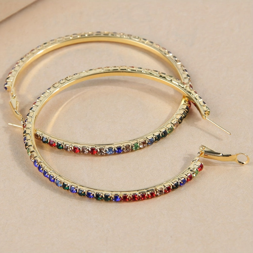 Orecchini a cerchio pieni di strass colorati con stile bohemien e hip hop, decorazione per orecchie femminili, marchio Valstrend