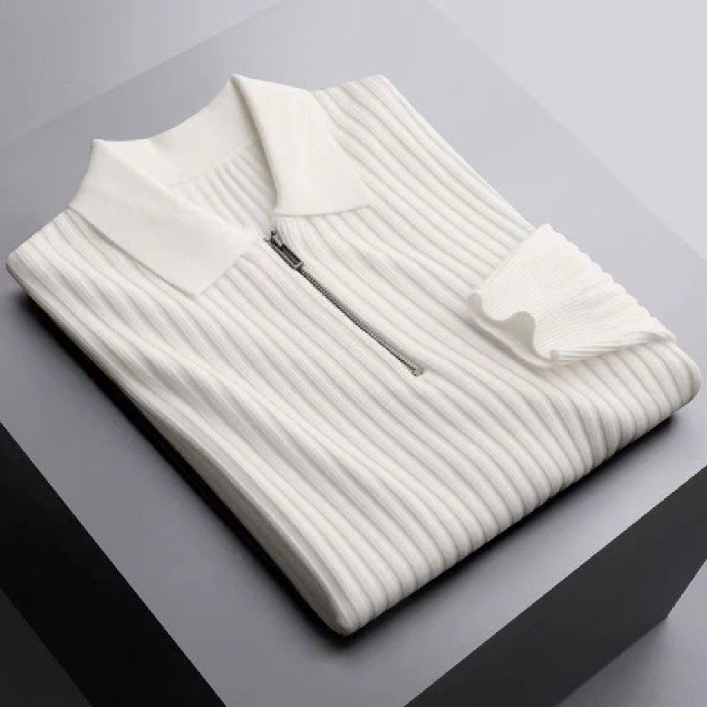 Maglione uomo Valstrend con colletto a flip, caldo e a righe, ideale per il freddo, in tessuto morbido e confortevole.