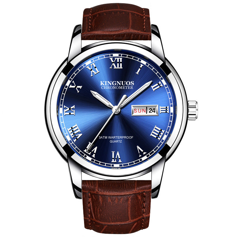 Orologio da uomo Valstrend con cinturino in acciaio, calendario doppio, stile business, senza movimento meccanico, resistente e elegante.