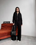 Spring Fashion Solid Color Zipper Cardigan Straight-leg Pants Women's Suit