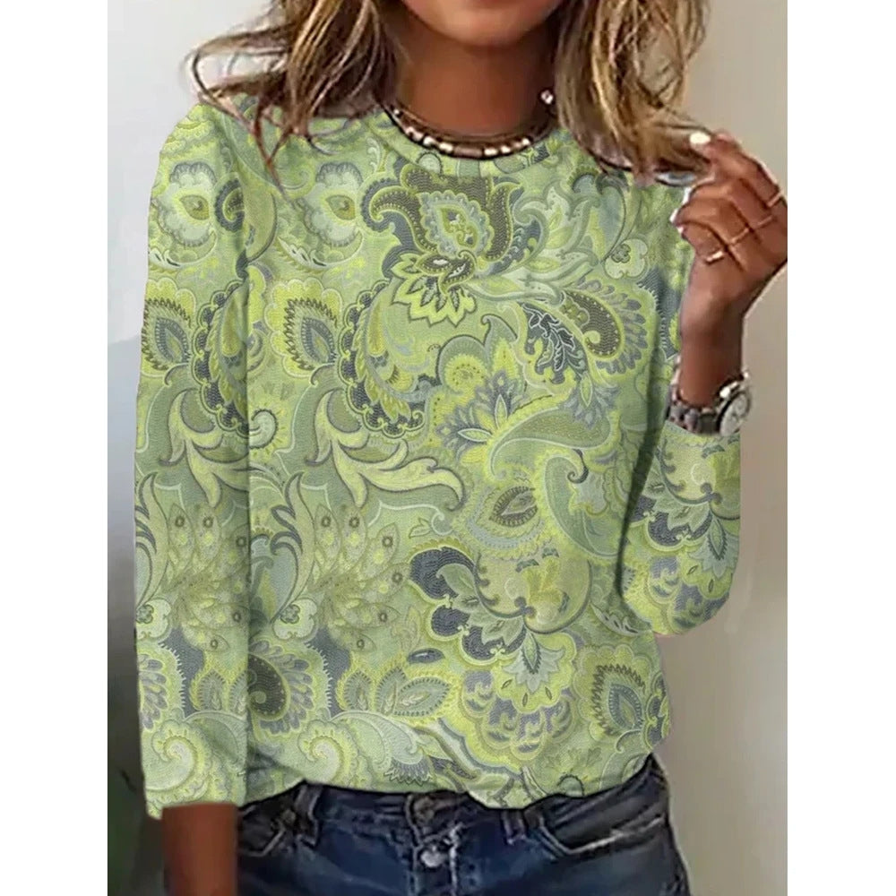 Maglietta casual da donna Valstrend shop con stampa 3D a maniche lunghe, stile alla moda e design confortevole.