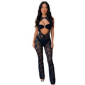 Lady Sexy Printed See-through Lace Hollow Out Jumpsuit