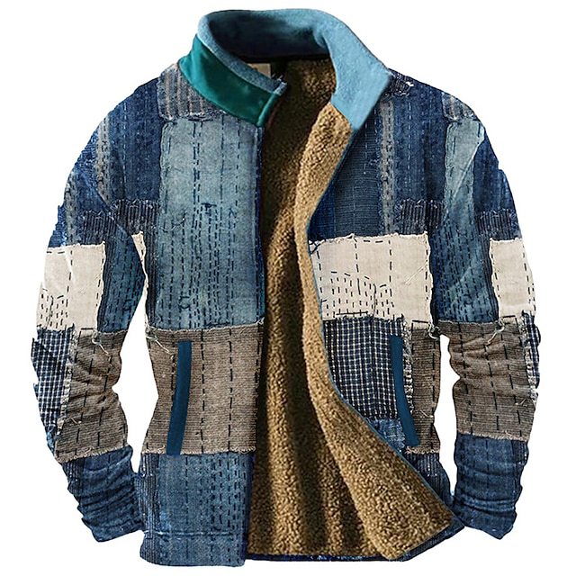 Giacca casual invernale e autunnale Valstrend con patchwork a stampa 3D, stile casual, per uomo.