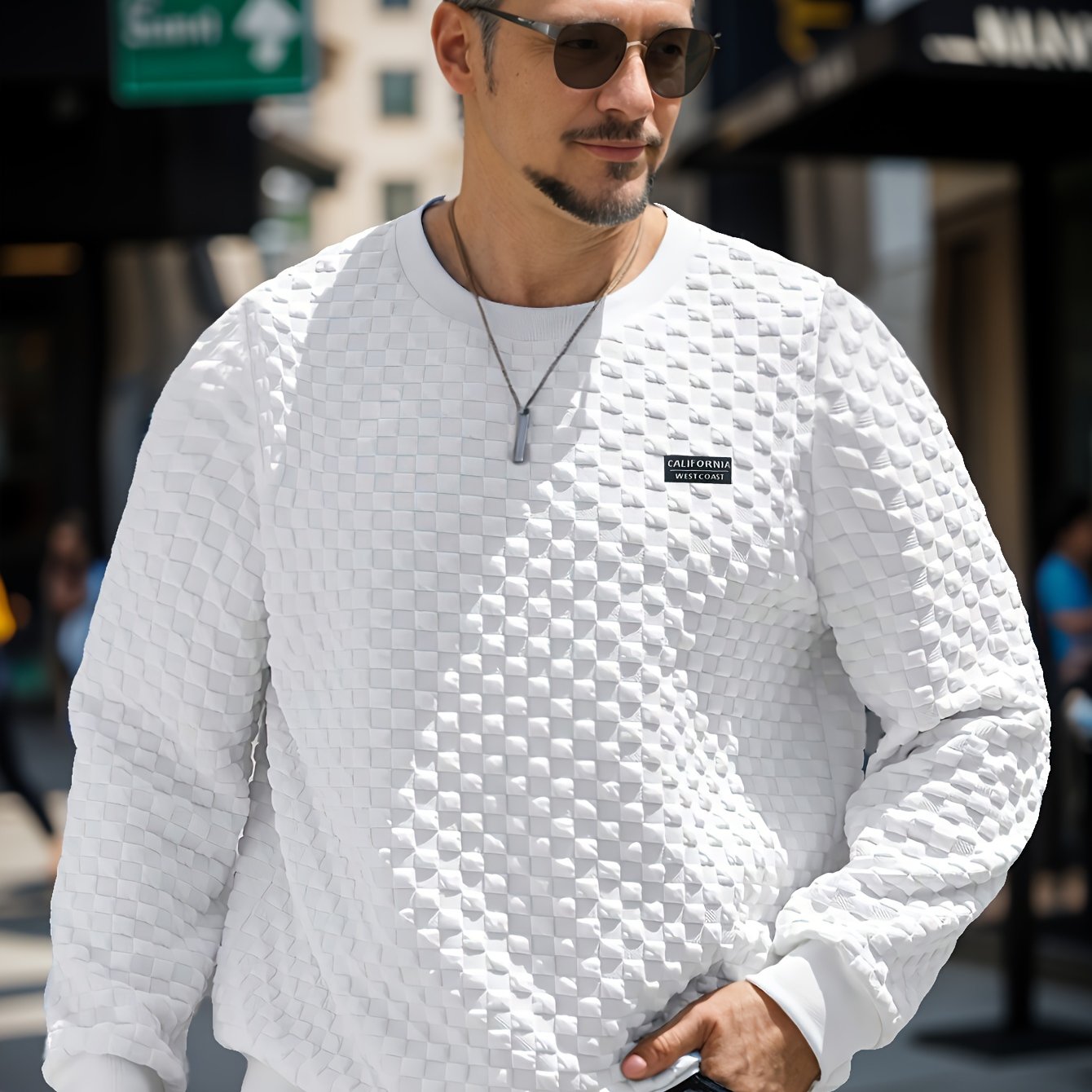 Felpa da uomo Valstrend con motivo check, maniche lunghe e superficie bump, stile casual e trendy per primavera e autunno.