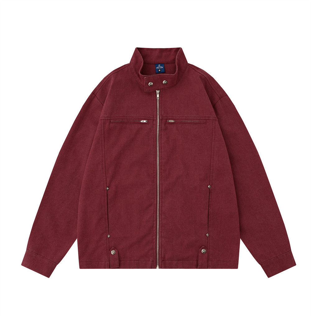 Giacche uomo Valstrend con colletto alla coreana, cerniera frontale, maniche lunghe in stile casual primavera/autunno.