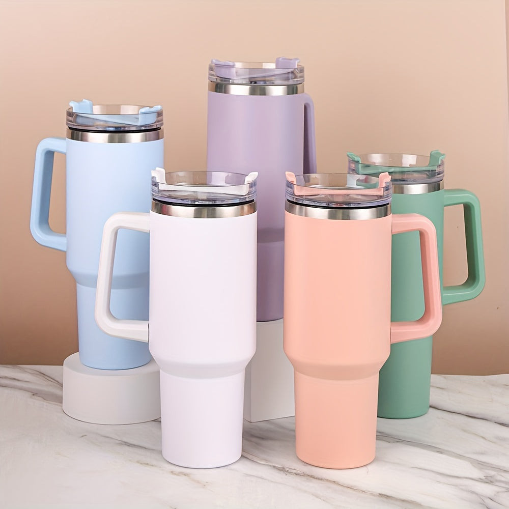 1pc Stainless Steel Tumbler with Lid and Handle, 40oz Insulated Travel Mug with Straw - Leakproof Drinking Cup for Car, Office & Home - Suitable for Various Models, Durable Drinkware, Ideal for Gifting