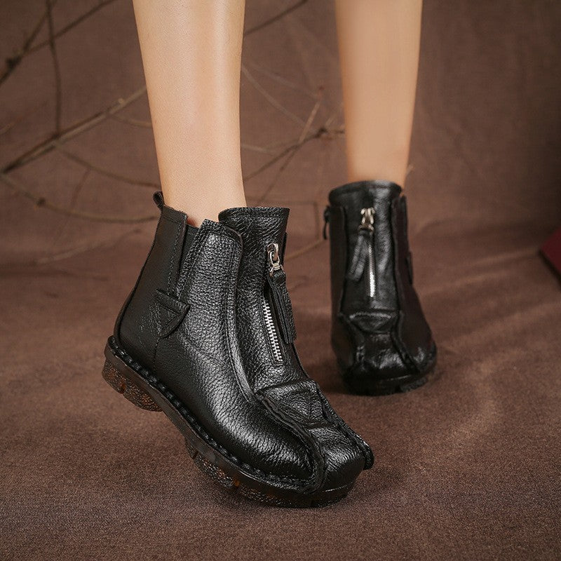 Scarpe donna Valstrend in vera pelle con rivestimento in pile caldo, cotone imbottito e stile retrò per moda e comfort.