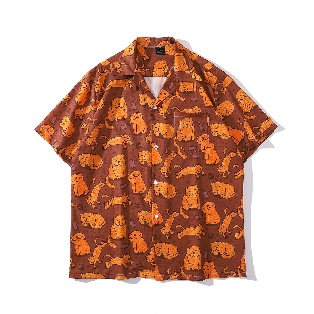 Cuban Collar New Vintage Casual Short Sleeve Printed Shirt Men And Women