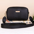 Faux Leather Crossbody Bag for Women - Minimalist Style, Quilted Pattern, Lightweight, Zipper Closure, Detachable Strap, Polyester Lined, Embroidered, Solid Color - Black, White, Red