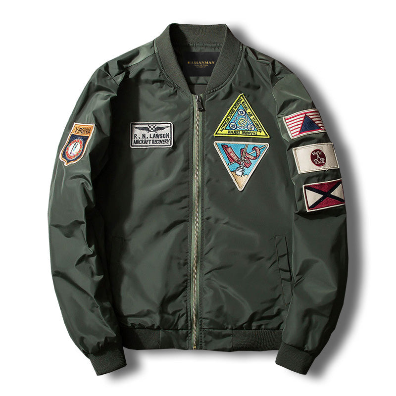 Giacca in cotone autunnale e invernale Valstrend Air Force Baseball, stile casual, con dettagli di tooling e chiusura frontale.