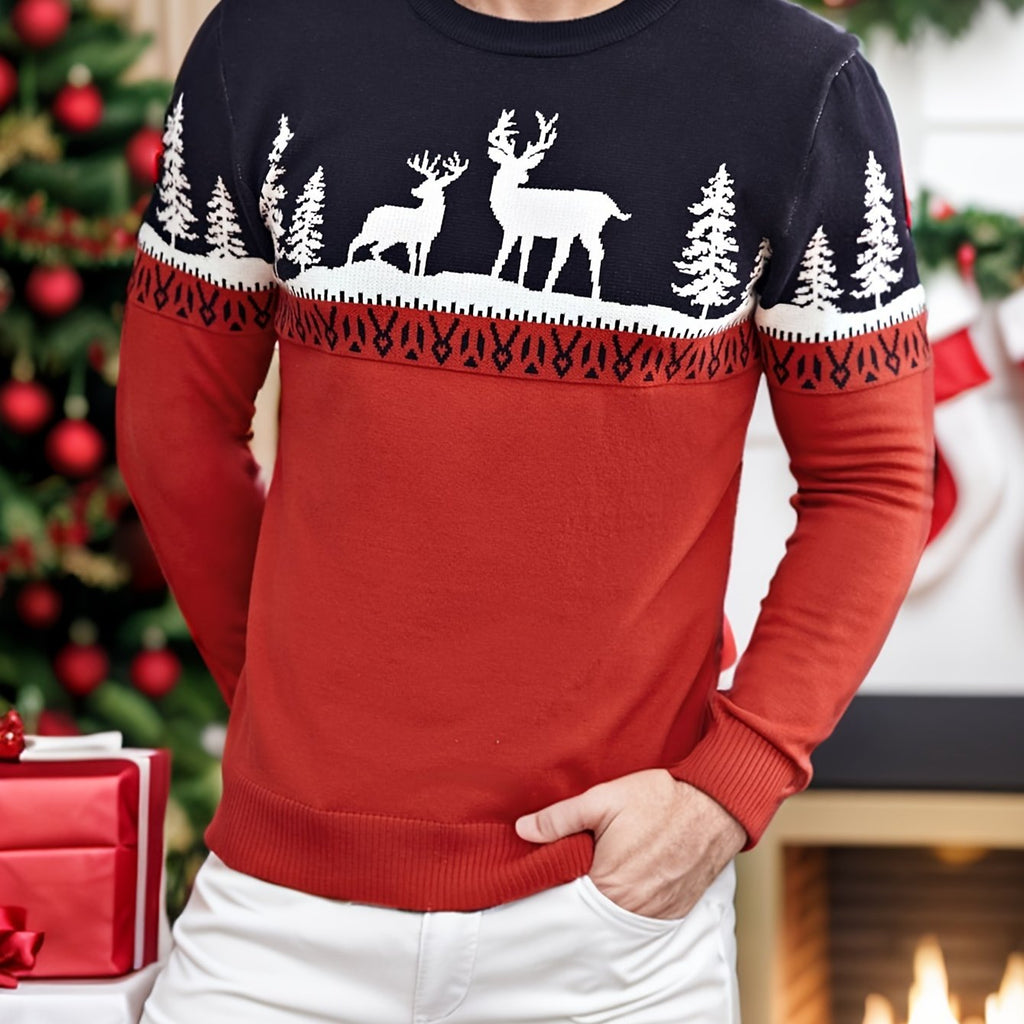 Maglione natalizio da uomo con cervi festivi, in poliestere morbido, ideale per feste e regali di Natale, marca Valstrend.