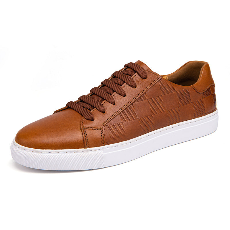 Scarpe Valstrend per uomo, prima pelle bovina, leggere, traspiranti, bianco con motivo a quadri per primavera e uso quotidiano