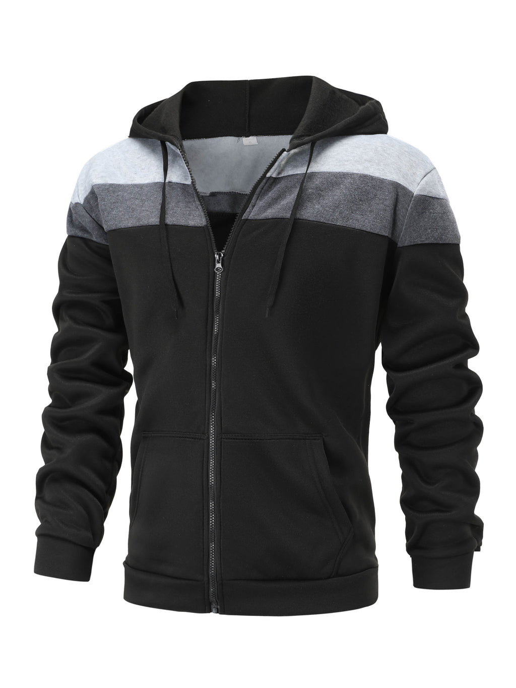 Color Block Men's Hooded Jacket, Casual Long Sleeve Zip Up Hoodie With Drawstring And Pockets, Spring Fall Outdoor Sports