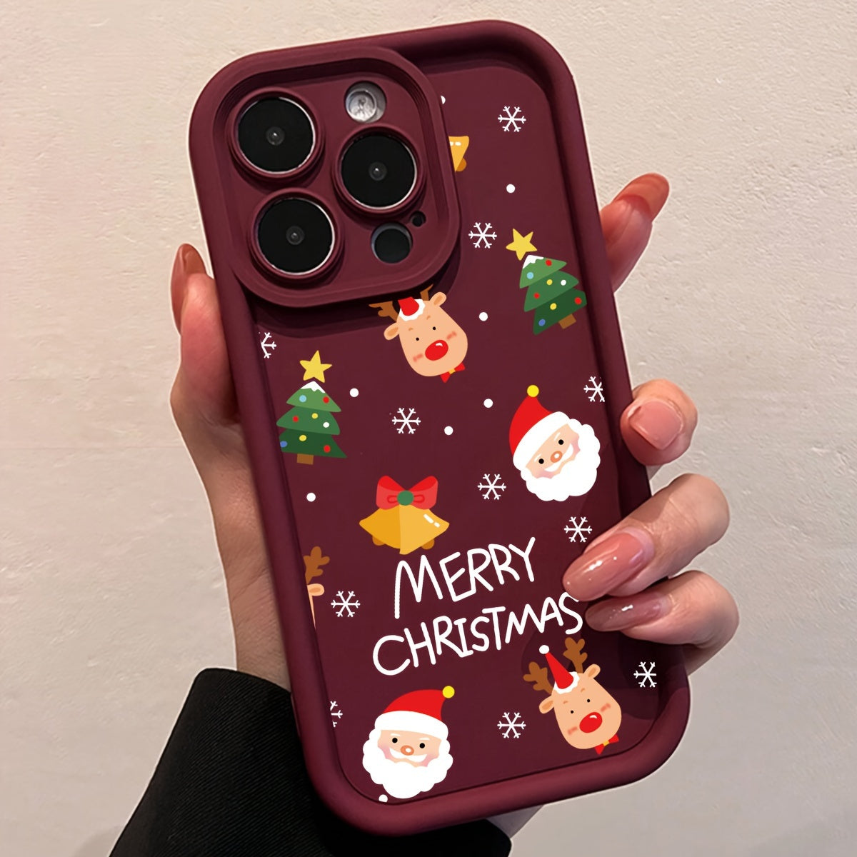 Custodia protettiva Valstrend per iPhone con tema natalizio Happy, stampa colorata, anti-caduta, compatibile con iPhone 11-15 Pro Max