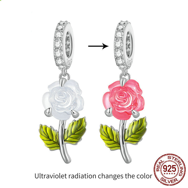 Rose S925 Silver Pendant Creative UV Color Changing