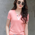 Maglietta da donna Valstrend, T-shirt a blocchi di colore con scollo a V, maniche corte per primavera ed estate, abbigliamento casual