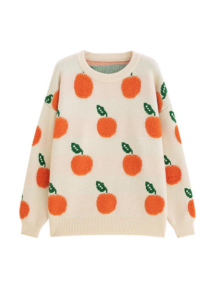 Maglione casual arancione con collo rotondo a maniche lunghe in maglia, marca Valstrend.