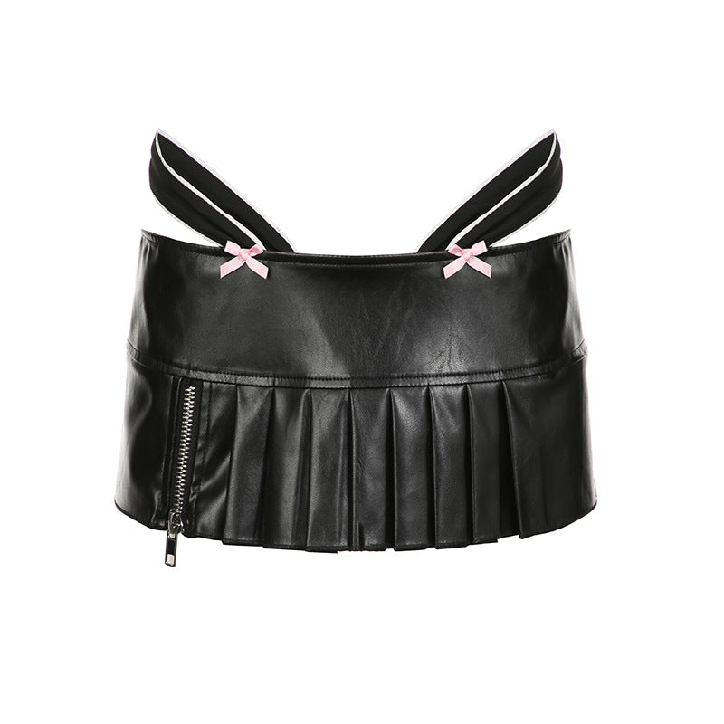 Gonna donna Valstrend, gonna mini plissettata asimmetrica, dal design elegante e alla moda con cuciture a contrasto.