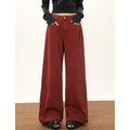 Wine Red Wide Leg Jeans For Women In Autumn And Winter