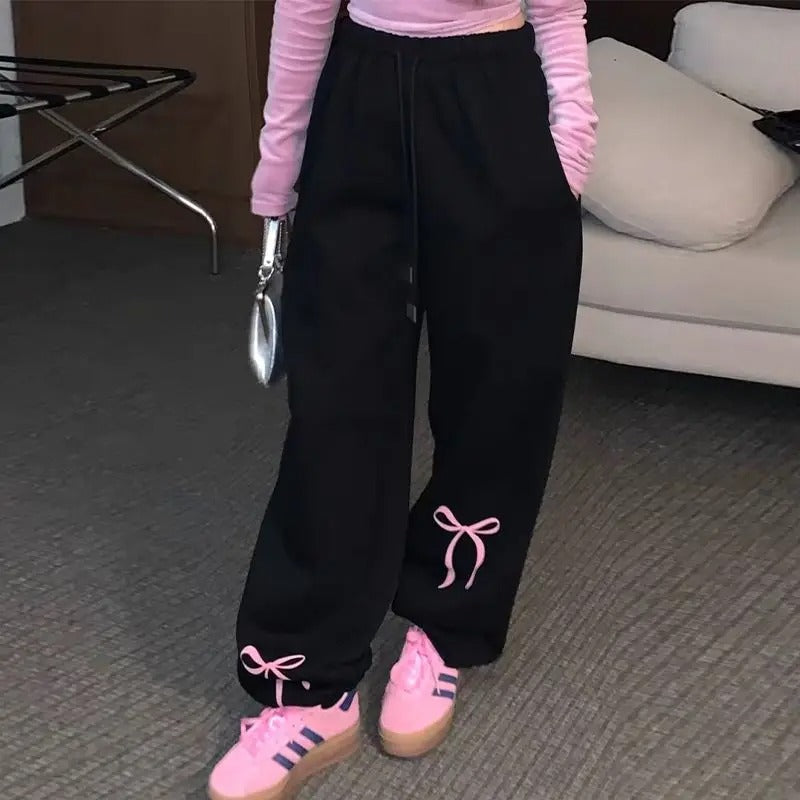 Pantaloni sportivi casual con elastico in vita alta, lacci alle caviglie e fiocco, marchio Valstrend shop