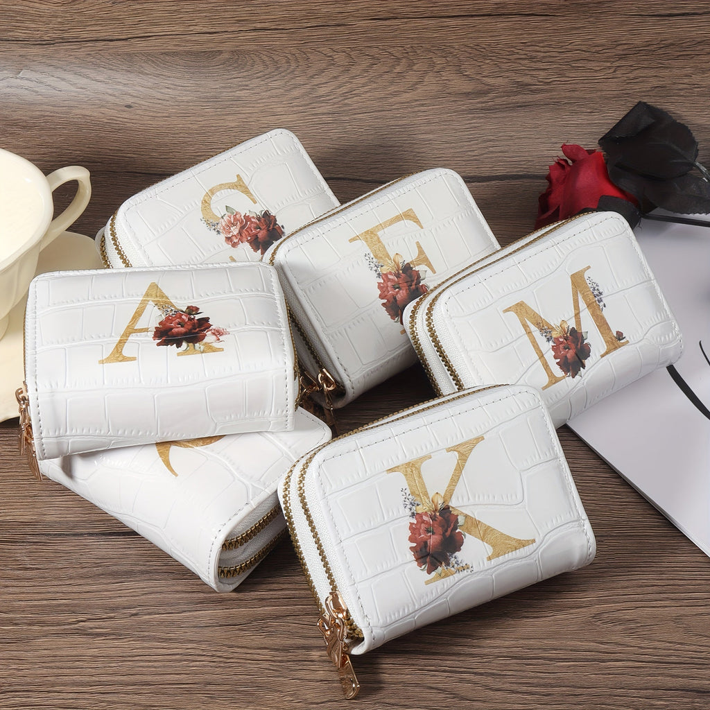 Porta carte di credito Valstrend con motivo floreale, portafoglio compatto con cerniera e design a fisarmonica per donna o uomo.