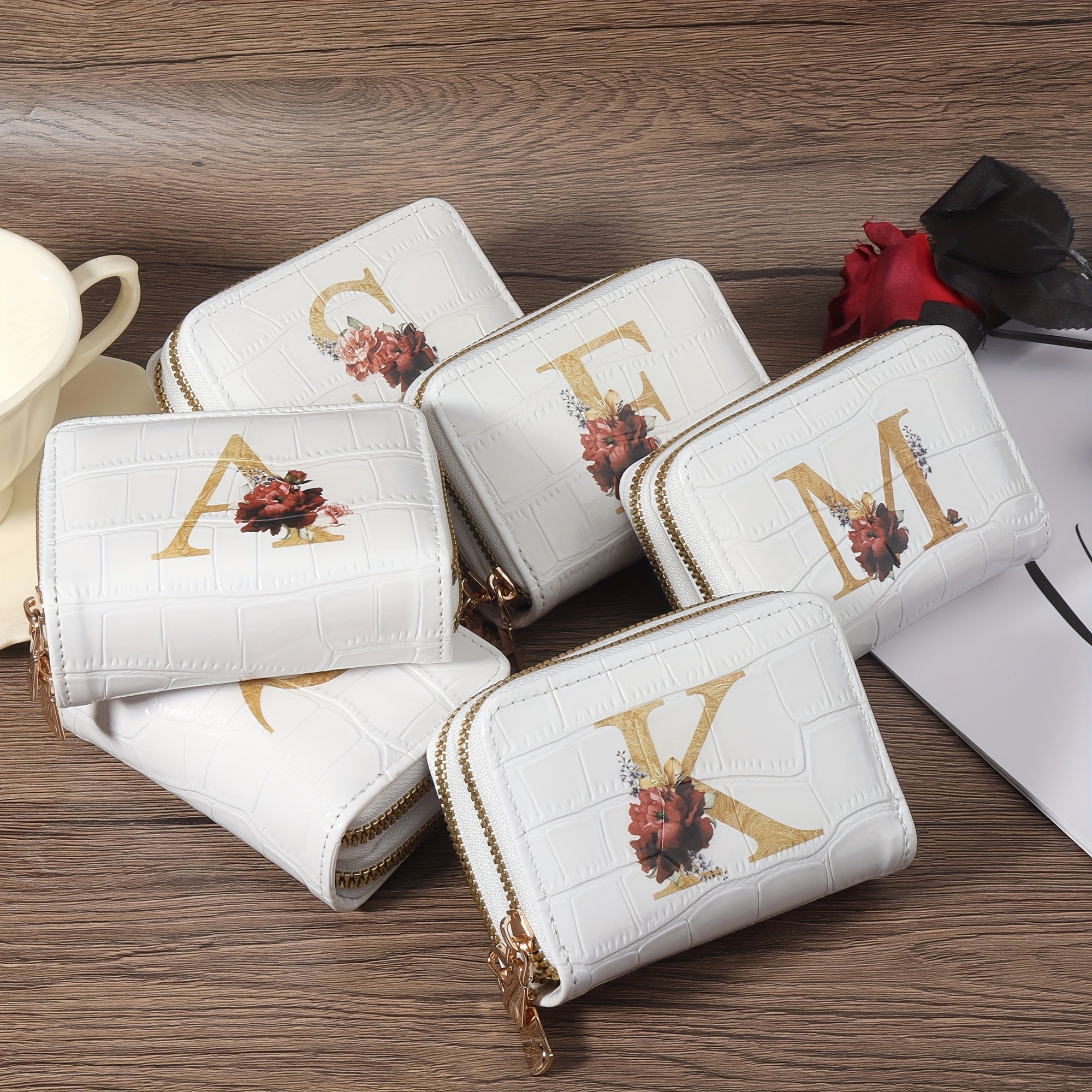 Porta carte di credito Valstrend con motivo floreale, portafoglio compatto con cerniera e design a fisarmonica per donna o uomo.
