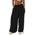 Women's Fashion Solid Color Lace-up Pocket Wide Leg Pants