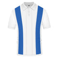 Maglione slim-fit a maniche corte bianco con righe blu, stile aderente e moderno, marchio Valstrend.