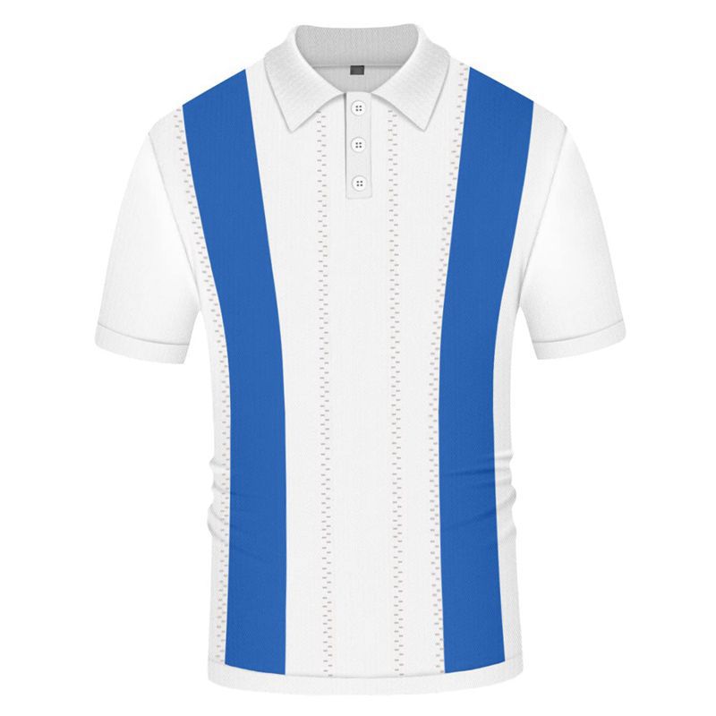 Maglione slim-fit a maniche corte bianco con righe blu, stile aderente e moderno, marchio Valstrend.