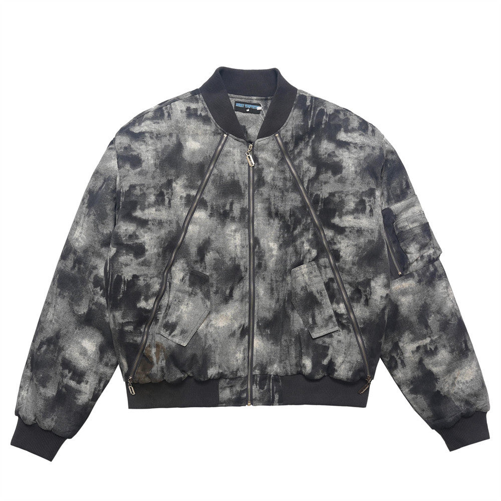 Giacca da baseball imbottita tie-dye camouflage Valstrend, stile spesso e caldo, con design colorato e dettagli trapuntati.