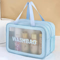 Convenient Travel Wash Bag - Large Double Layer PU Material with Zipper Closure and Mesh Side Pockets