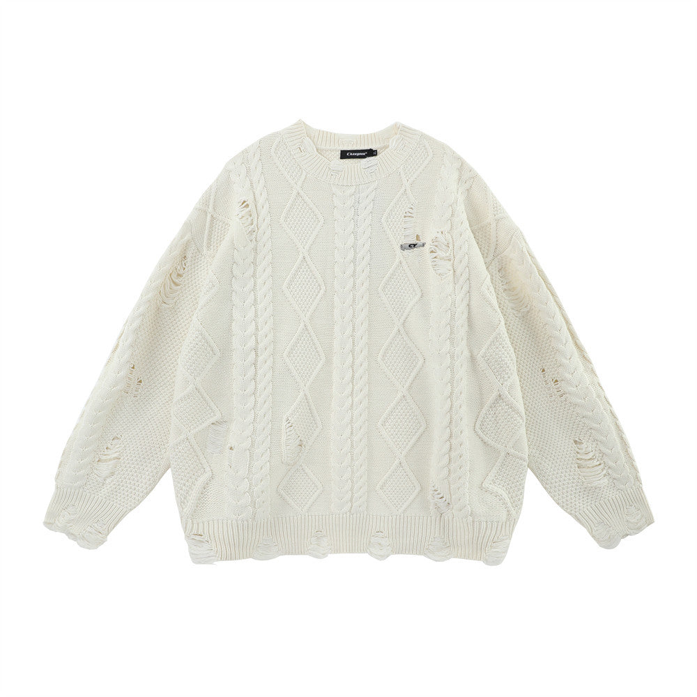 Maglione in maglia Valstrend con collo rotondo, stile distressed, effetto riga e tessuto morbido, adatto a look casual e alla moda