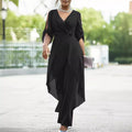 Pantaloni eleganti slim a tinta unita con scollo a V, da donna, in tessuto morbido e confortevole, marchio Valstrend shop.