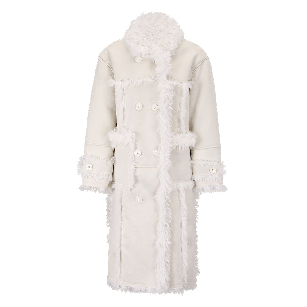 Cappotto lungo in pelliccia da donna Valstrend, elegante e caldo, con cappuccio e chiusura frontale in pelliccia sintetica.