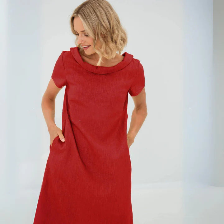 Vestito casual estivo donna Valstrend in cotone, maniche corte e vestibilità ampia, perfetto per look estivi comodi e freschi.
