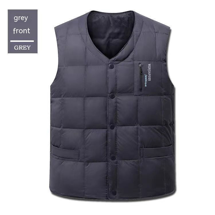 Gilet imbottito da uomo Valstrend, pratico e caldo, in piuma d'anatra, per autunno e inverno, taglie forti, vista frontale.