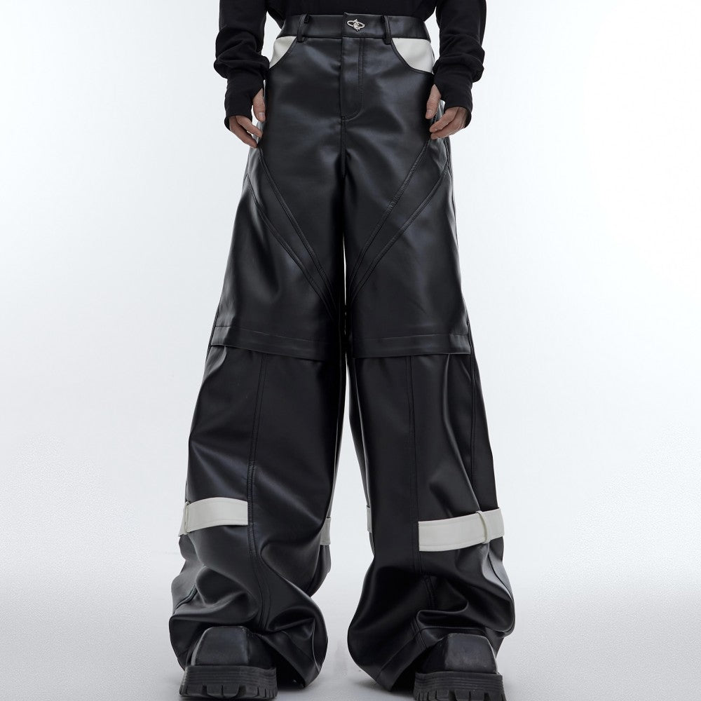 Pantaloni in pelle opaca con linee geometriche, stile moderno, di pelle PU, design elegante e alla moda di Valstrend shop
