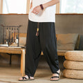 Pantaloni harem maschili in seta ghiaccio stile cinese Yamamoto Yaosi, morbidi e drappeggiati, in colore neutro con dettagli eleganti