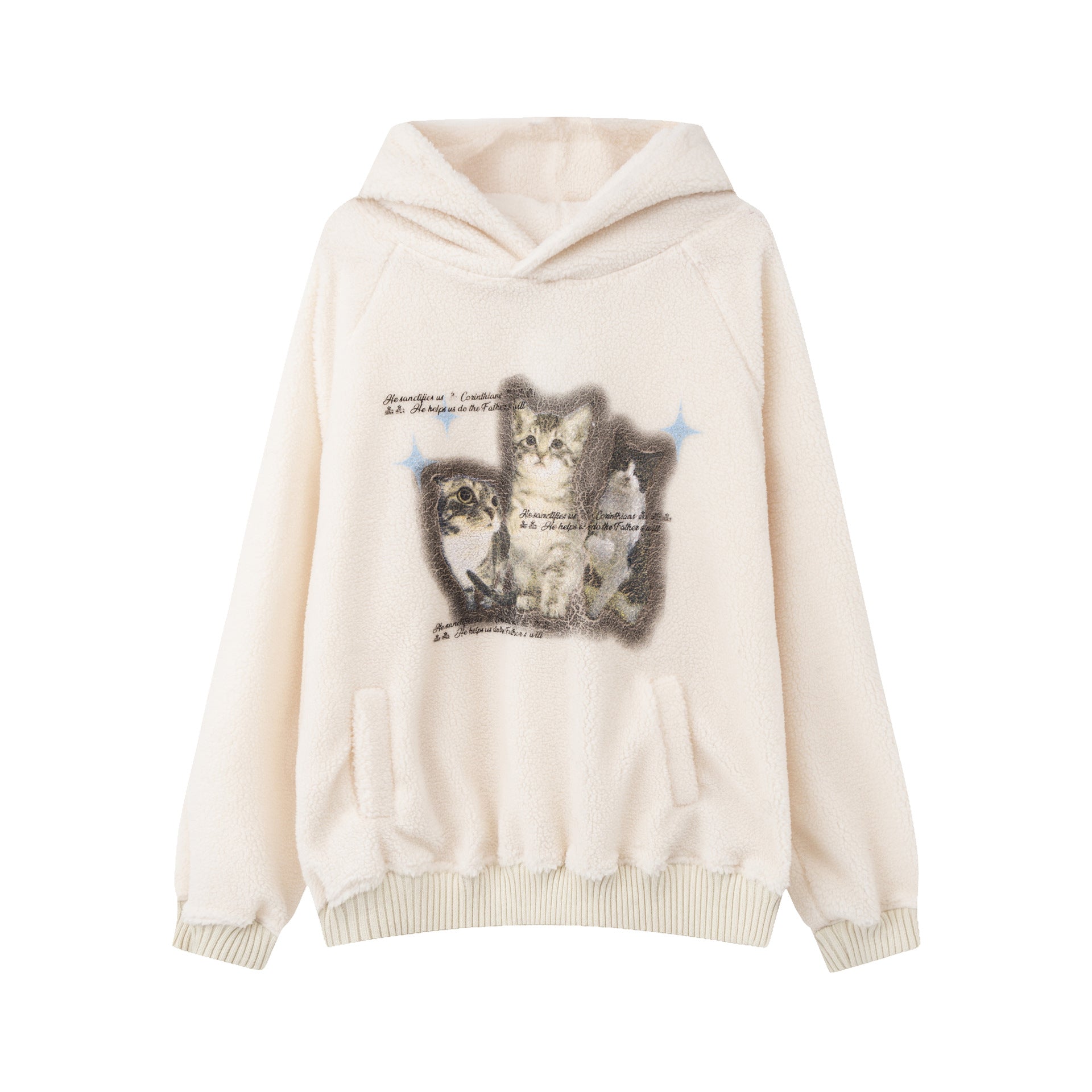 Men's Street Fashion Hip Hop Autumn And Winter Thickened Lamb Wool Hooded Pullover