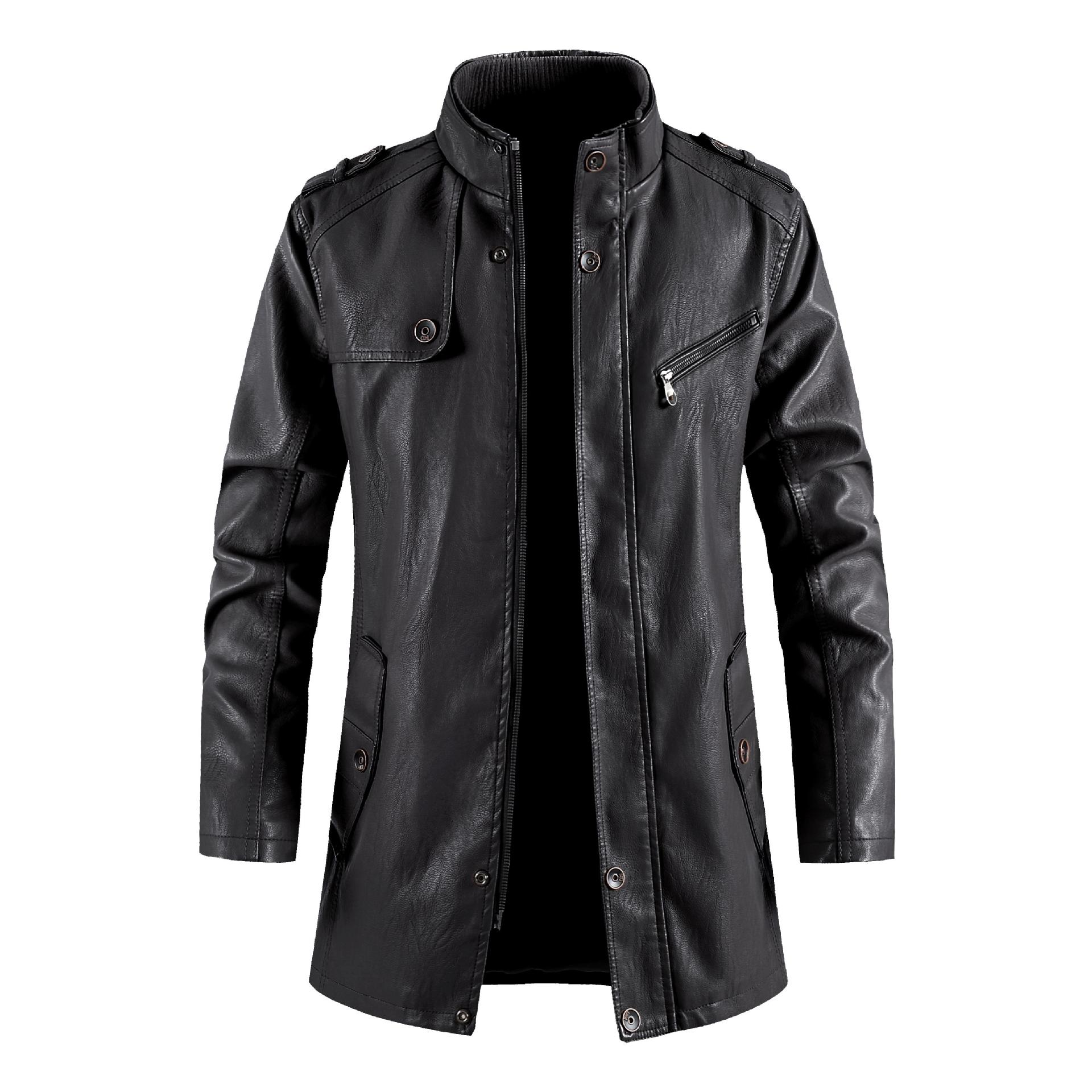 Giacca in pelle di velluto con colletto rialzato da uomo, stile modaiolo, marca Valstrend.