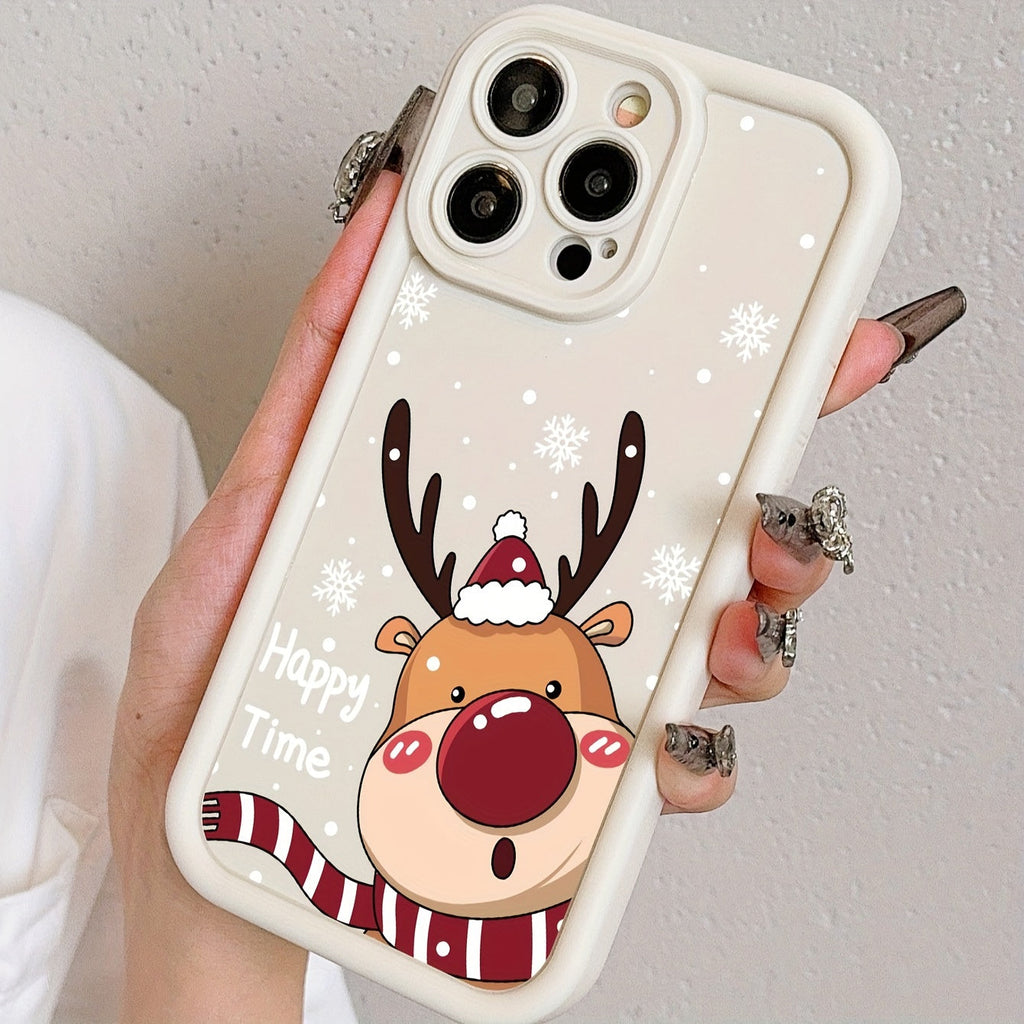 Custodia protettiva in bambù bianco con cervo natalizio, compatibile con iPhone 7-14, resistente e decorativa, marca Valstrend.