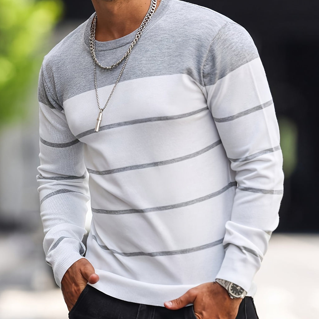 Maglione da uomo a righe in maglia, maniche lunghe e girocollo casual, ideale per autunno e primavera, marca Valstrend shop