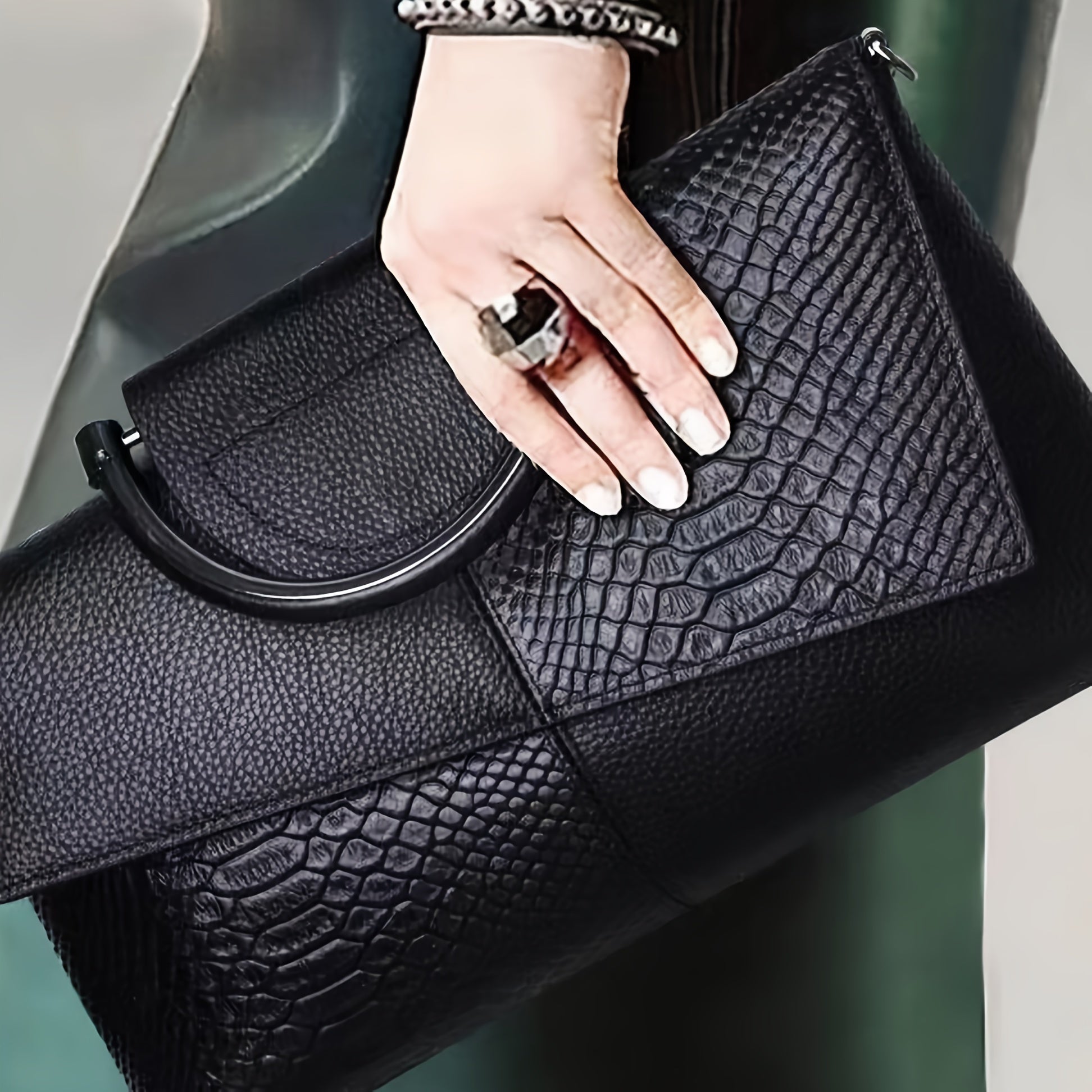 Borsa donna Valstrend in pelle PU con motivo rettile crocodile, tracolla elegante, borsetta clutch di lusso femminile