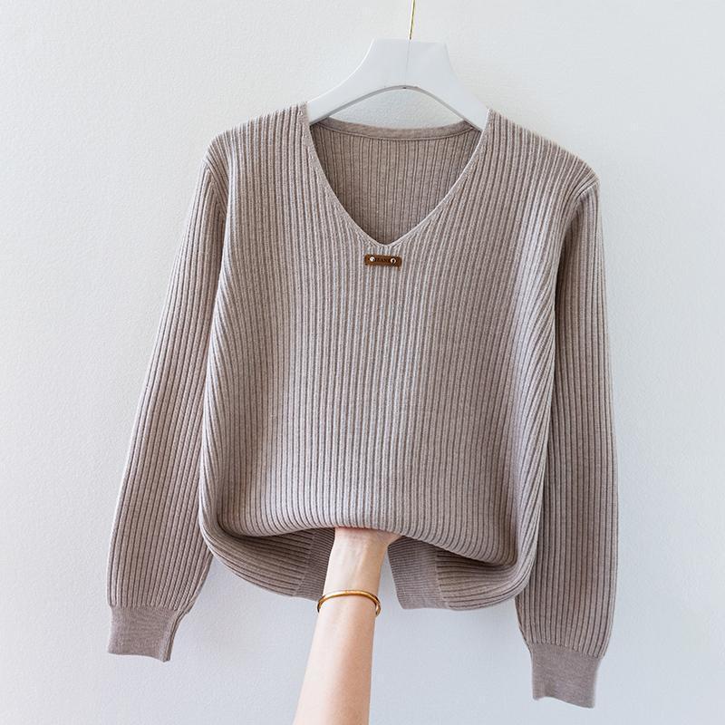 V-neck Jersey Women's Long Sleeve Loose Sweater