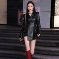 Black PU Leather Suit Jacket For Women