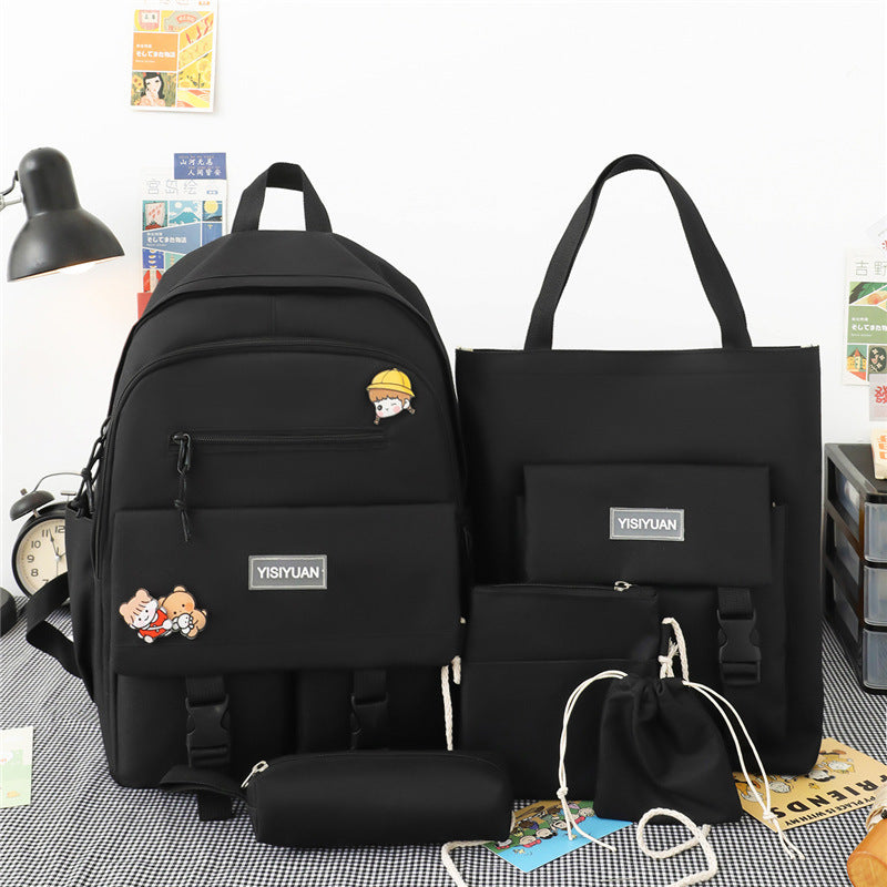 High Capacity Nylon Backpack For Middle School Students, Five Piece Set