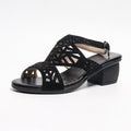 Sandali estivi femminili Valstrend con tacco chunky, strass, apertura a peep-toe e motivo traforato, eleganti e alla moda.