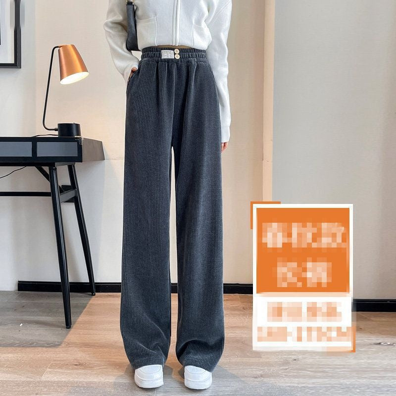 Pantaloni larghi in pelle di agnello spessa per donna, stile autunno e inverno, marca Valstrend shop, vestibilità comoda.