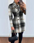 Cappotto donna Valstrend con collo a doppio petto, stampa e maniche lunghe, elegante e caldo.