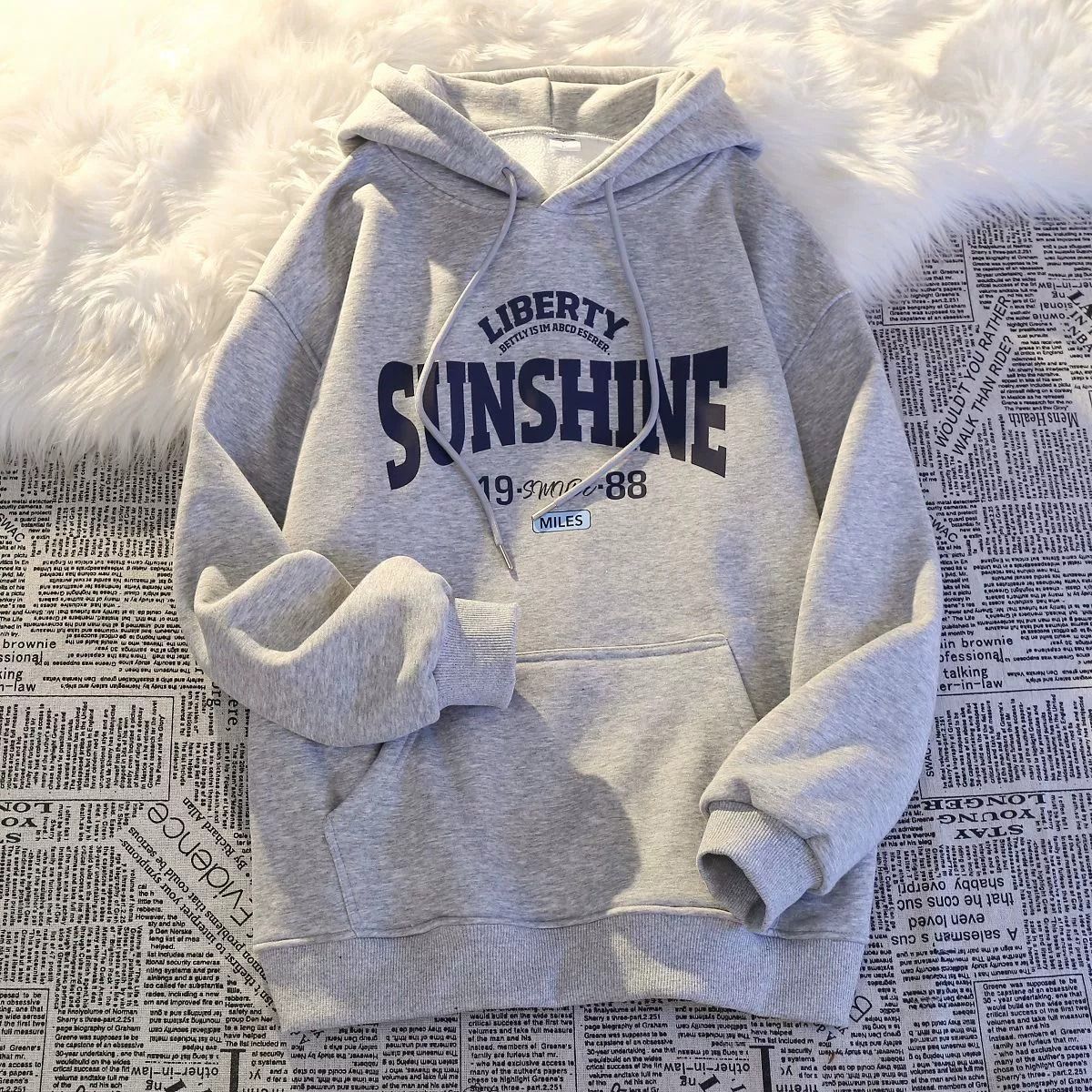 Retro Alphabet Printed Hoodie Fleece Padded Coat